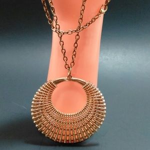 Sunburst Statement Pendant Gold Tone Necklace